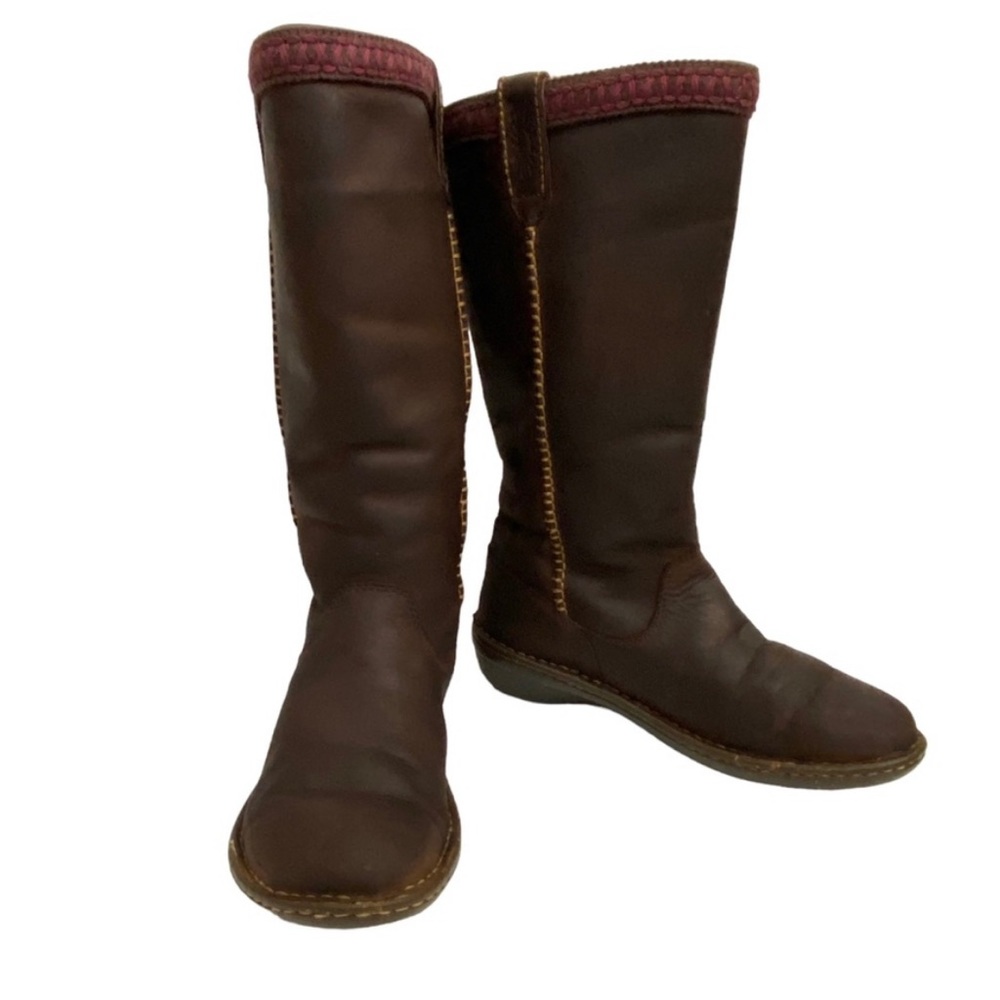 Ugg Womens Swell Tall Boots 8 Brown Nubuck Leather Sheepskin Lining Pull On 5139